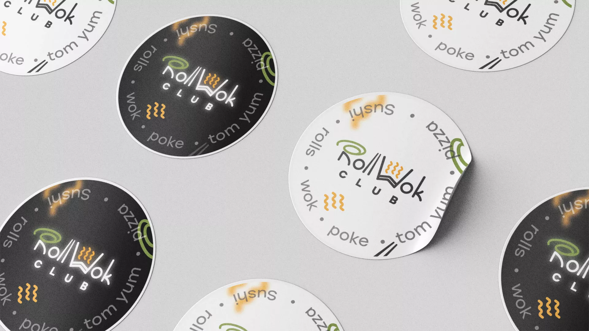 Разработка наклеек для суши-бара «Roll Wok Club» в Богородске