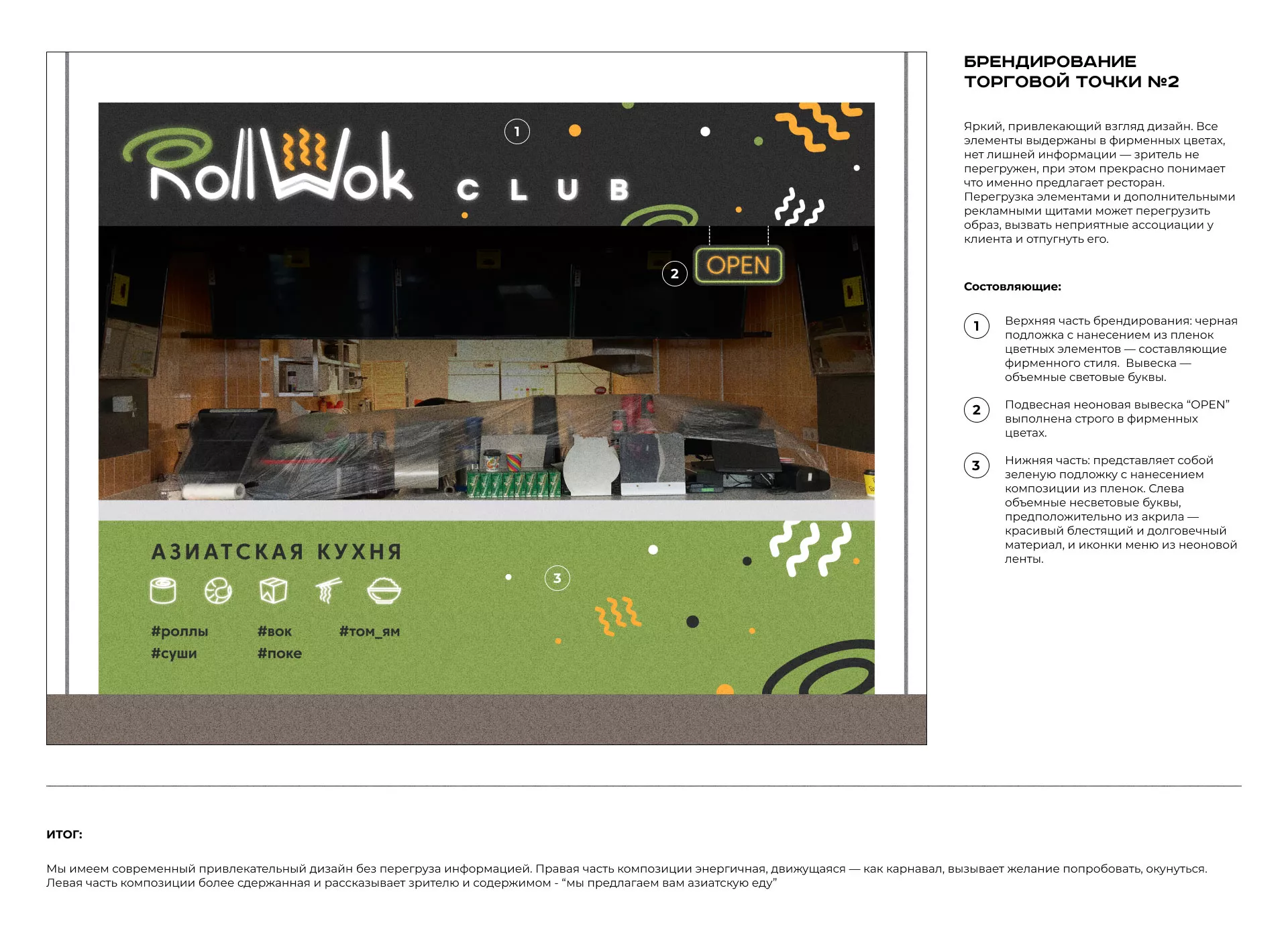 Брендирование торговых точек суши-бара «Roll Wok Club» в Богородске